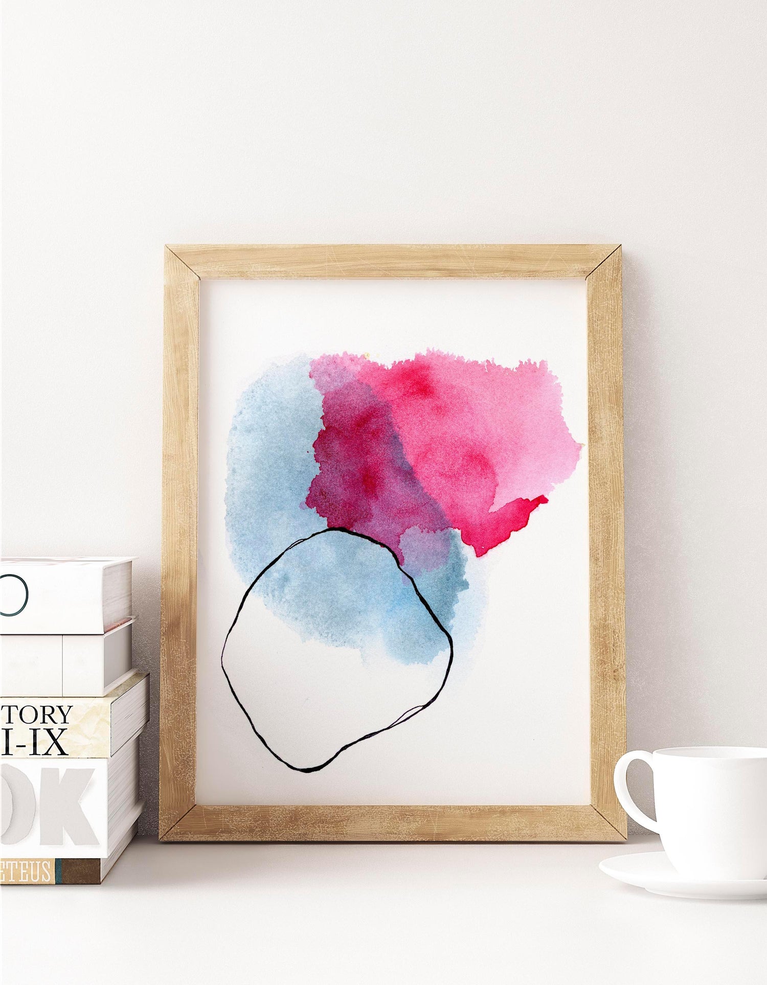 Watercolor Abstract Art Print in Pink and Blue. Colorful Wall Art Home Decor. - AdriLunaStudio