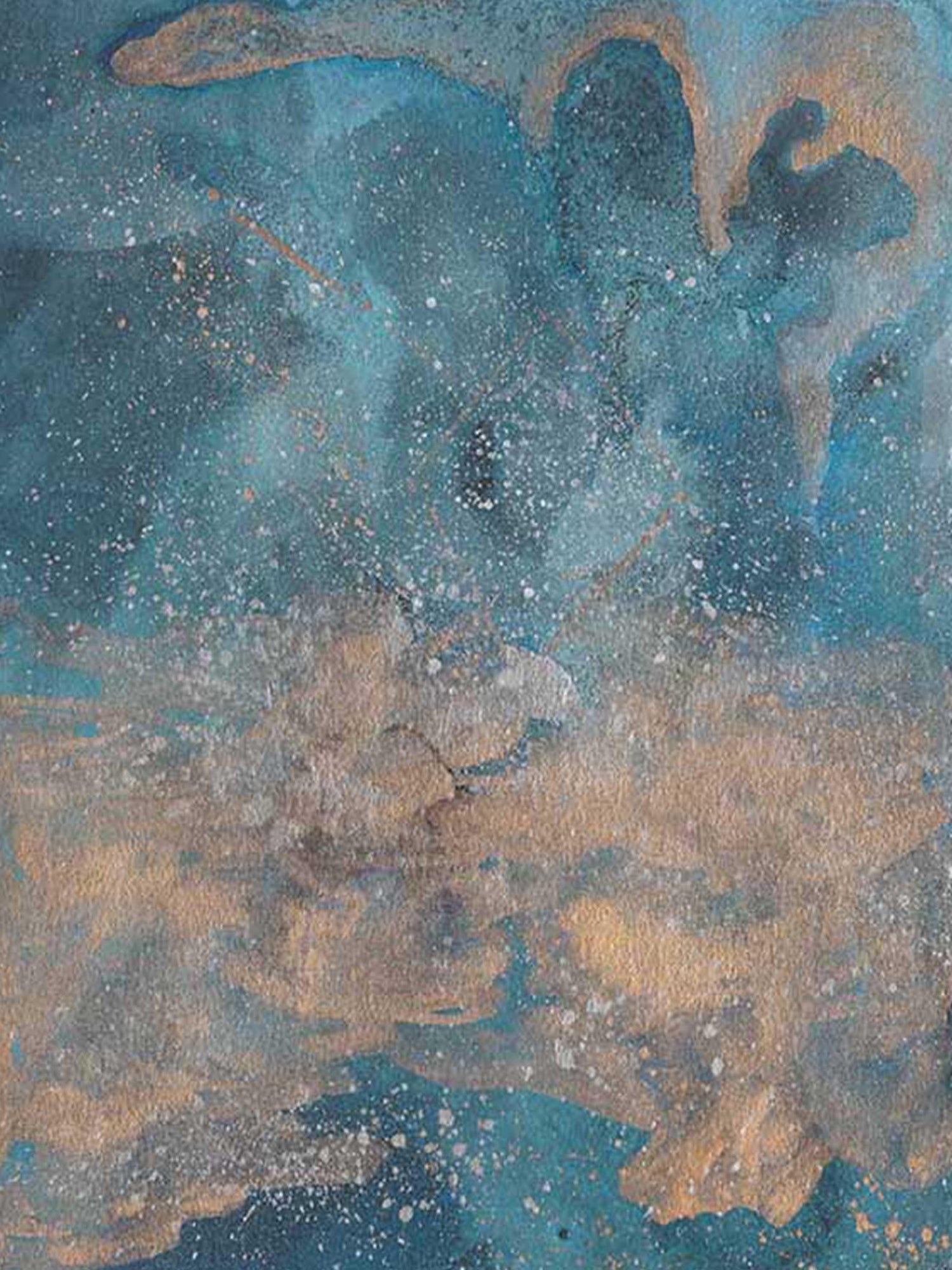 Blue Metallic Watercolor Copper Abstract Wall Art - AdriLunaStudio