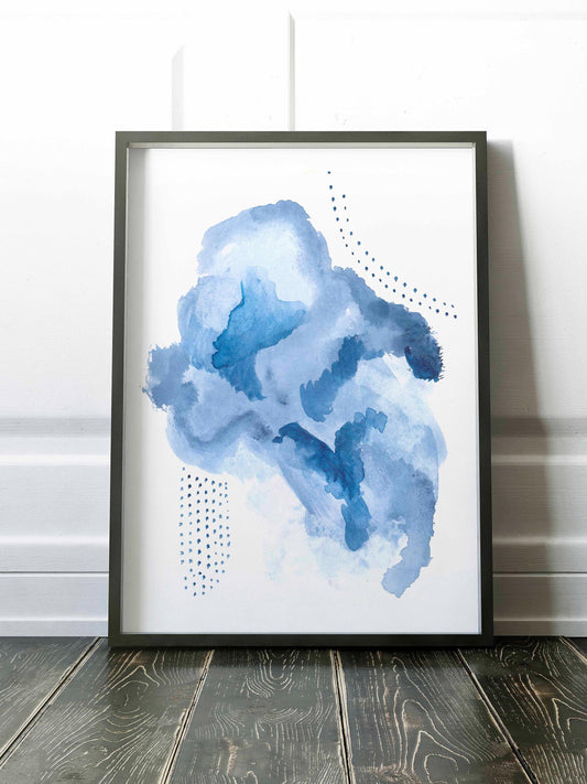Cloud Inspired Abstract Watercolor Painting in Blue - AdriLunaStudio