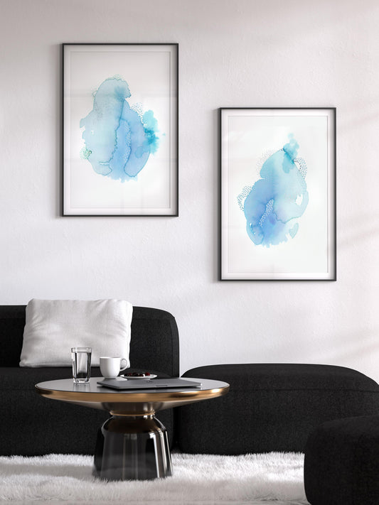 Large Blue Abstract Art Set. Unique Home Decor Mother's Day Gift Idea - AdriLunaStudio