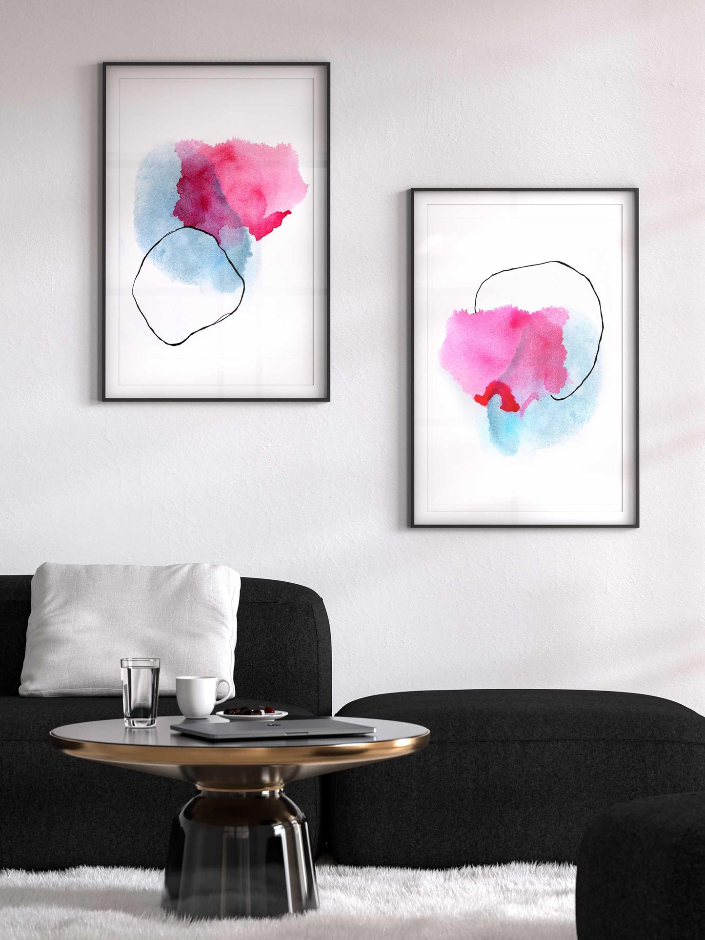 Pink and Blue Set of 2 Abstract Prints - AdriLunaStudio