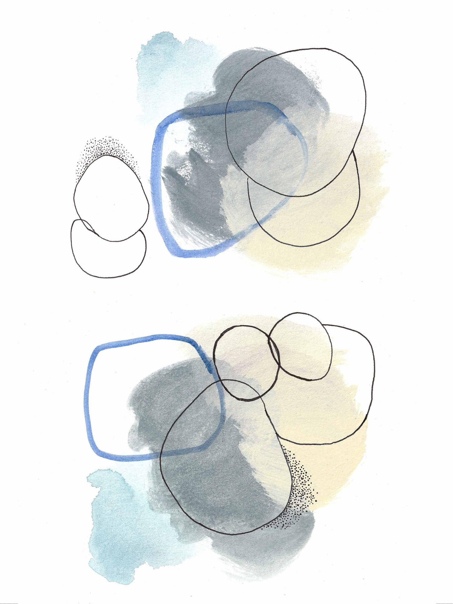 Modern Abstract Blue, Beige and Gray Print Set - AdriLunaStudio