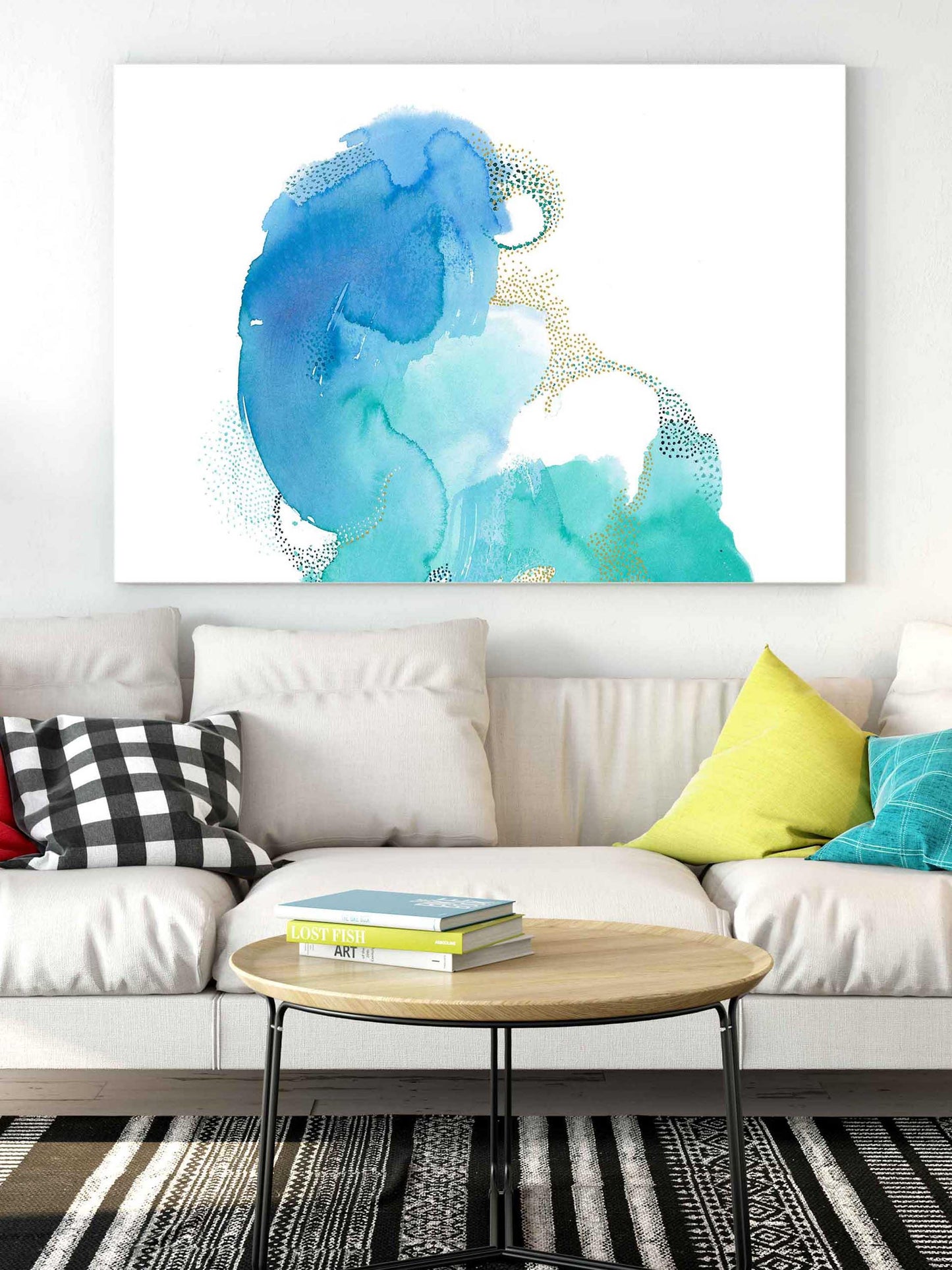 Extra Large Wall Art Watercolor. Large Abstract Blue and Green Painting. - AdriLunaStudio